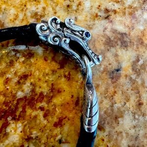 John Hardy dragon bracelet. Sterling silver, leather and sapphires